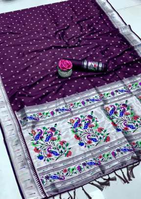 M Paithani  Banarasi Soft Silk Paithani Saree Slack Purple Color