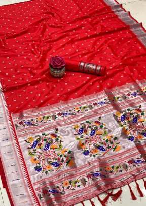 M Paithani  Banarasi Soft Silk Paithani Saree Red Color