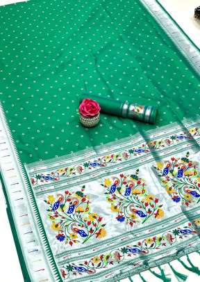 M Paithani  Banarasi Soft Silk Paithani Saree Caribbean Green Color