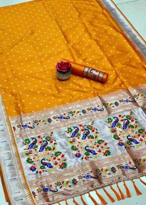 M Paithani  Banarasi Soft Silk Paithani Saree Yellow Color