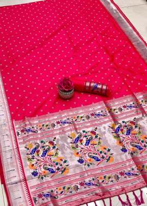 M Paithani  Banarasi Soft Silk Paithani Saree Pink Color