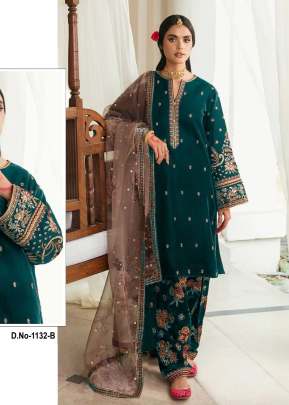 Maaria A 9000 Velvet With Embroidery Sequence Work Pakistani Suit More Peach Color DN 1132