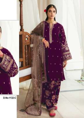 Maaria A 9000 Velvet With Embroidery Sequence Work Pakistani Suit Wine Color DN 1132