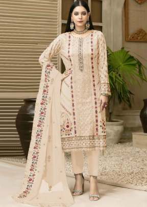Maaria-A Exclusive Heavy Faux Georgette With Heavy Embroidery Pakistani Suit Cream Color DN 9123 C