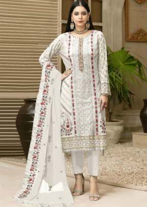 Maaria-A Exclusive Heavy Faux Georgette With Heavy Embroidery Pakistani Suit White Color DN 9123 E