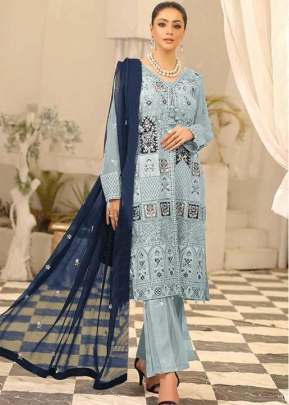 Maaria A Heavy Faux Georgette With Embroidery Sequence Work Pakistani Suit Sky Blue Color DN 1005