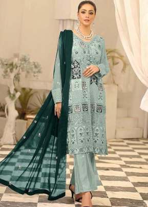 Maaria A Heavy Faux Georgette With Embroidery Sequence Work Pakistani Suit Light Pista Color DN 1005