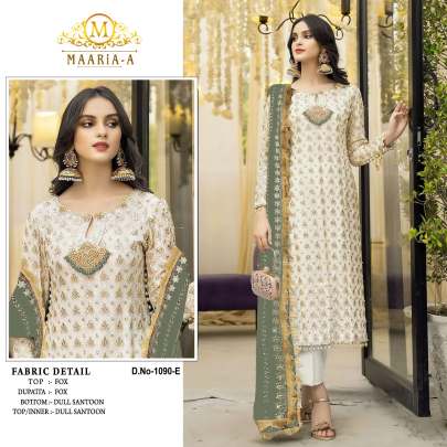 Maaria A Heavy Faux Georgette With Embroidery Pakistani Suit DN 1090 White