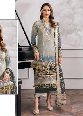 Maaria A Heavy Faux Georgette With Digital Print Embroidery Work Pakistani Suit Grey Color DN 1116