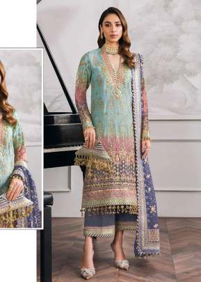 Maaria A Heavy Faux Georgette With Digital Print Embroidery Work Pakistani Suit Sky Color DN 1116