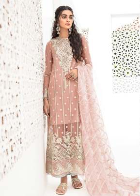 Maaria-A Heavy Organza With Embroidered Pakistani Suit Light Peach Color DN 9114