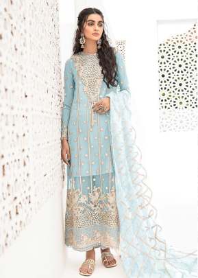 Maaria-A Heavy Organza With Embroidered Pakistani Suit Sky Color DN 9114