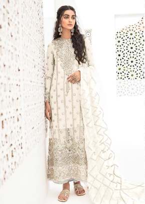 Maaria-A Heavy Organza With Embroidered Pakistani Suit White Color DN 9114
