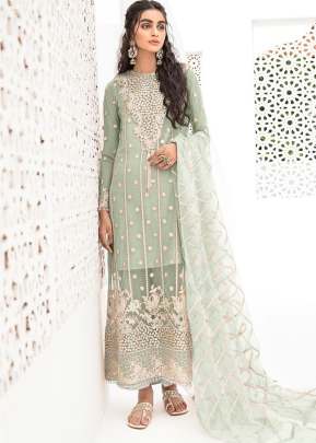 Maaria-A Heavy Organza With Embroidered Pakistani Suit Light Pista Color DN 9114