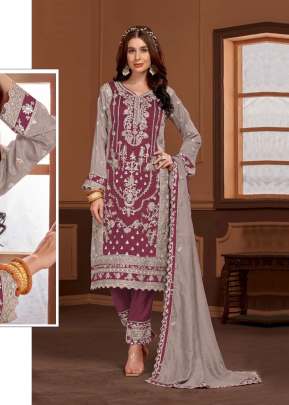 Maaria A Heavy Vichitra With Embroidery Sequence Work Pakistani Suit Rani And Grey Color DN 1120