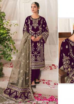 Mah E Rooh 9000 Velvet With Heavy Embroidery Sequence Work Winter Suit Wine Color DN 5195 