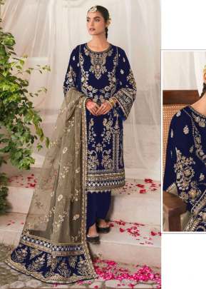 Mah E Rooh 9000 Velvet With Heavy Embroidery Sequence Work Winter Suit Nevy Blue Color DN 5195 