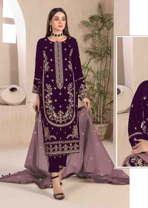 Mah E Rooh 9000 Velvet With Heavy Embroidery Sequence Work Winter Suit Wine Color DN 4165