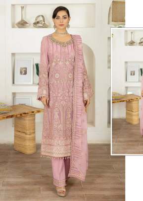 Mah E Rooh Designer Heavy Georgette With Embroidery Work Pakistani Suit Pink Color DN 5137