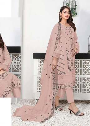 Mah E Rooh Faux Georgette With Embroidery Work Sequence And Khatli Work Pakistani Suit Peach Color DN 4114