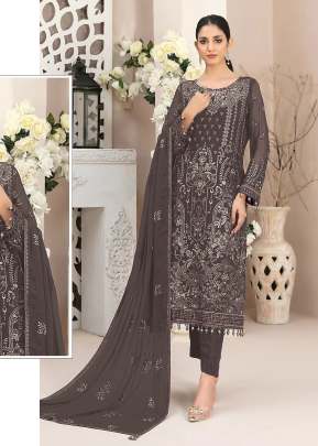 Mah E Rooh Heavy Faux Georgette With Embroidery Work With Hand Work Pakistani Suit Brown Color DN 5121