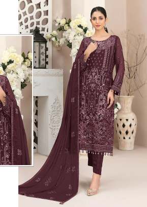 Mah E Rooh Heavy Faux Georgette With Embroidery Work With Hand Work Pakistani Suit Wine Color DN 5121