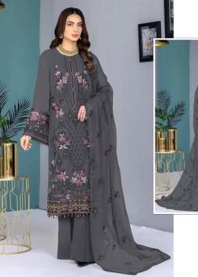 Mah E Rooh Heavy Faux Georgette with Sequence Embroidered Work And Khatli Work Pakistani Suit Grey Color DN 4131