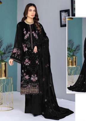 Mah E Rooh Heavy Faux Georgette with Sequence Embroidered Work And Khatli Work Pakistani Suit Black Color DN 4131