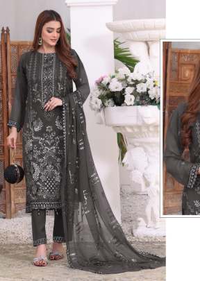 Mah E Rooh Heavy Faux Georgette Sequence And Khatli Work Grey Color DN 4124