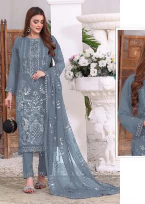 Mah E Rooh Heavy Faux Georgette Sequence And Khatli Work Full Moon Grey Color DN 4124