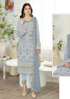 Mah E Rooh Heavy Faux Georgette Embroidery Sequence And Khatli Work Pakistani Suit Pastel Sky Color DN 5140