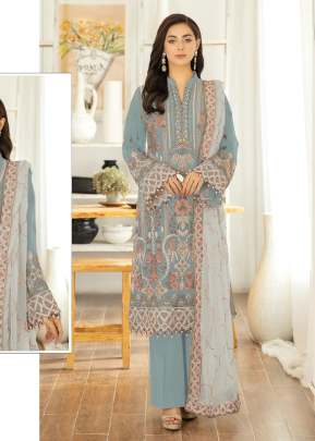 Mah E Rooh Heavy Faux Georgette With Embroidery Sequence Work And Khatli Work Pakistani Suit Romantic Blue Color DN 4139