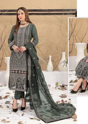 Mah E Rooh Trending Heavy Faux Georgette With Embroidery Work With Pakistani Suit Light Mehndi Color DN 4130