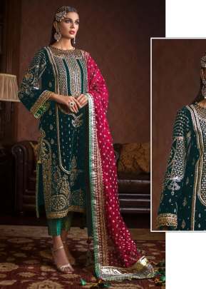 Mah E Rooh Velvet With Heavy Embroidery Sequence Work Suit Rama Color DN 4112 