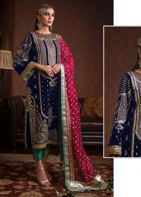 Mah E Rooh Velvet With Heavy Embroidery Sequence Work Suit Nevy Blue Color DN 4112 