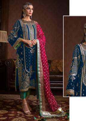 Mah E Rooh Velvet With Heavy Embroidery Sequence Work Suit Blue Color DN 4112 