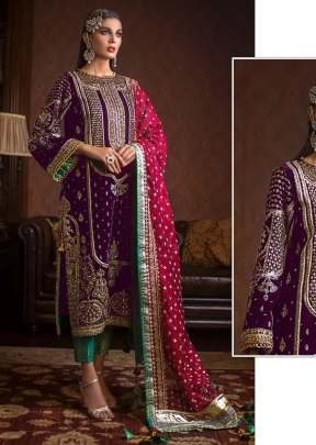 Mah E Rooh Velvet With Heavy Embroidery Sequence Work Suit Wine Color DN 4112 