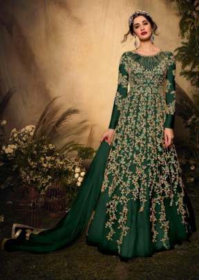 Maisha Designer Heavy Net With Embroidery Work Anarkali Gown Green Color DN 10011