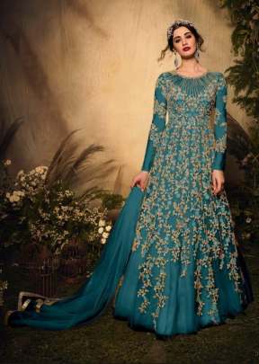 Maisha Designer Heavy Net With Embroidery Work Anarkali Gown Sky Blue Color DN 10011