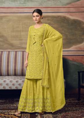 Maisha Heavy Faux Georgette With Sequence Work Palazzo Suit Yellow Color DN 11062