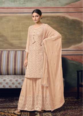 Maisha Heavy Faux Georgette With Sequence Work Palazzo Suit Cream Color DN 11062