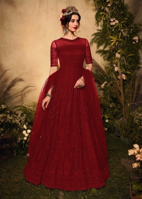 Maisha Maskeen Saumya colors Designer Anarkali Suit DN 10012 Red