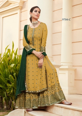 Maisha Nazakat Designer Suit DN 9704 Mustard Yellow Color