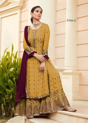 Maisha Nazakat Designer Suit DN 9704 Mustard Yellow And wine