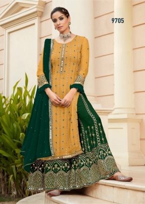 Maisha Nazakat Designer Suit DN 9705 Mustard Yellow Color