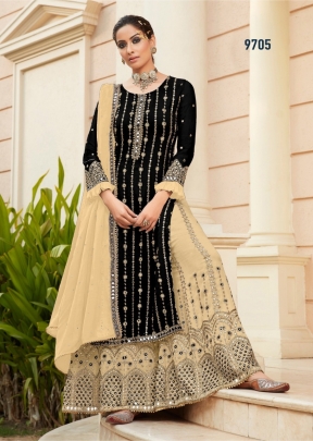 Maisha Nazakat Designer Suit DN 9705 Black And Cream Color