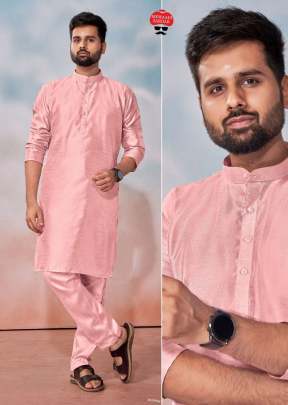 Malki Matching Kurta With Polo Pant Banglori Silk Mens Kurta Payjama Peach Color