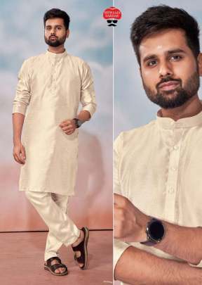 Malki Matching Kurta With Polo Pant Banglori Silk Mens Kurta Payjama Beige Color