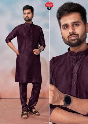 Malki Matching Kurta With Polo Pant Banglori Silk Mens Kurta Payjama Wine Color