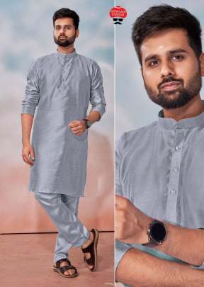 Malki Matching Kurta With Polo Pant Banglori Silk Mens Kurta Payjama Grey Color